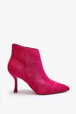 Damskie Boto Damskie Zamszowe Botki Na Szpilce Fuksja Merisa