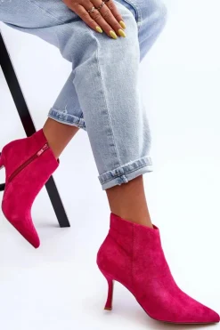 Damskie Boto Damskie Zamszowe Botki Na Szpilce Fuksja Merisa