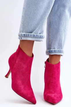Damskie Boto Damskie Zamszowe Botki Na Szpilce Fuksja Merisa