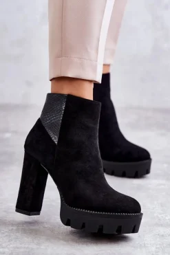 New Boto Damskie Zamszowe Botki Na Obcasie Czarne Maricruz