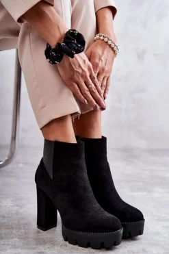 New Boto Damskie Zamszowe Botki Na Obcasie Czarne Maricruz