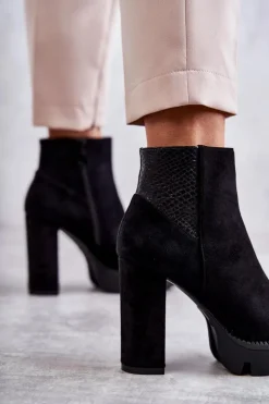 New Boto Damskie Zamszowe Botki Na Obcasie Czarne Maricruz