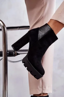 New Boto Damskie Zamszowe Botki Na Obcasie Czarne Maricruz