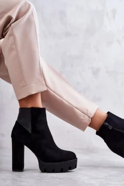 New Boto Damskie Zamszowe Botki Na Obcasie Czarne Maricruz