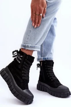 Boto Botki Sznurowane|Czarne Botki*Damskie Zamszowe Botki Na Platformie Czarne Raftera