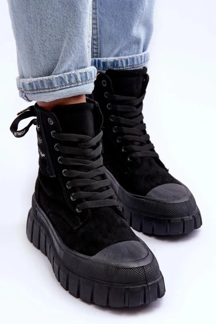 Boto Botki Sznurowane|Czarne Botki*Damskie Zamszowe Botki Na Platformie Czarne Raftera