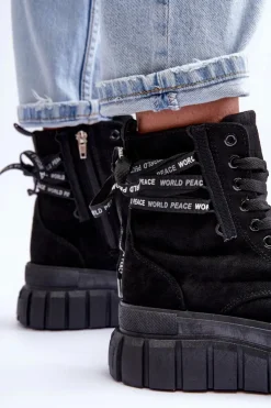 Boto Botki Sznurowane|Czarne Botki*Damskie Zamszowe Botki Na Platformie Czarne Raftera