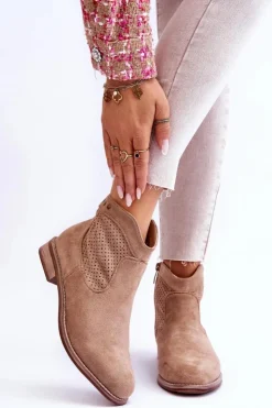 Damskie Damskie buty S.Barski Damskie Zamszowe Botki Na Płaskim Obcasie Beżowe Liana