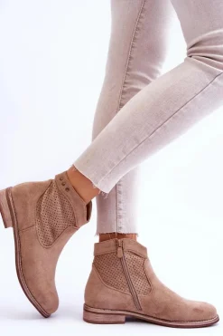 Damskie Damskie buty S.Barski Damskie Zamszowe Botki Na Płaskim Obcasie Beżowe Liana
