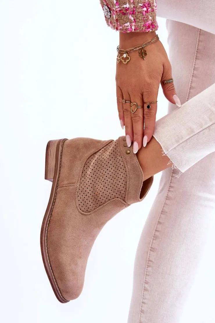 Damskie Damskie buty S.Barski Damskie Zamszowe Botki Na Płaskim Obcasie Beżowe Liana