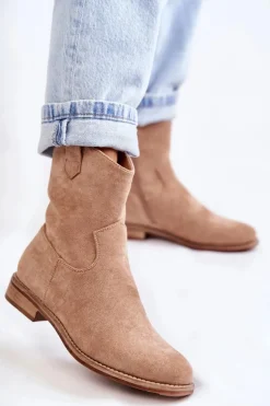 Damskie buty S.Barski Botki Wiosenne|Czarne Botki*Damskie Zamszowe Botki Na Płaskim Obcasie Beżowe Fiorenz