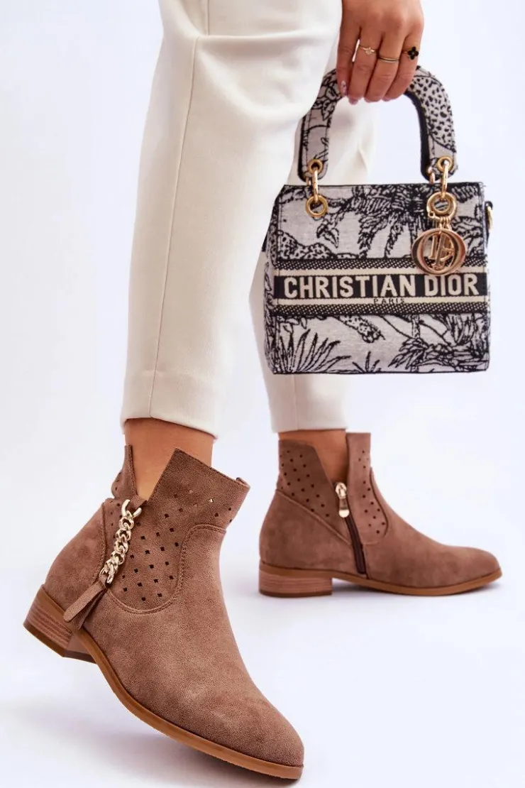 New Buty damskie Vinceza Damskie Zamszowe Botki Na Suwak Beżowe Belliano