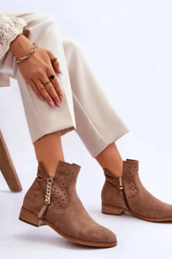 New Buty damskie Vinceza Damskie Zamszowe Botki Na Suwak Beżowe Belliano