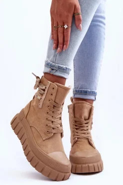 Boto Botki Sznurowane|Czarne Botki*Damskie Zamszowe Botki Na Platformie Beżowe Raftera