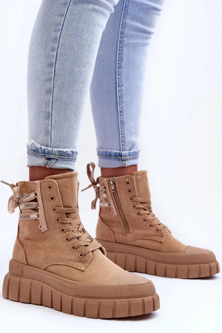 Boto Botki Sznurowane|Czarne Botki*Damskie Zamszowe Botki Na Platformie Beżowe Raftera