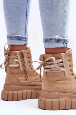 Boto Botki Sznurowane|Czarne Botki*Damskie Zamszowe Botki Na Platformie Beżowe Raftera