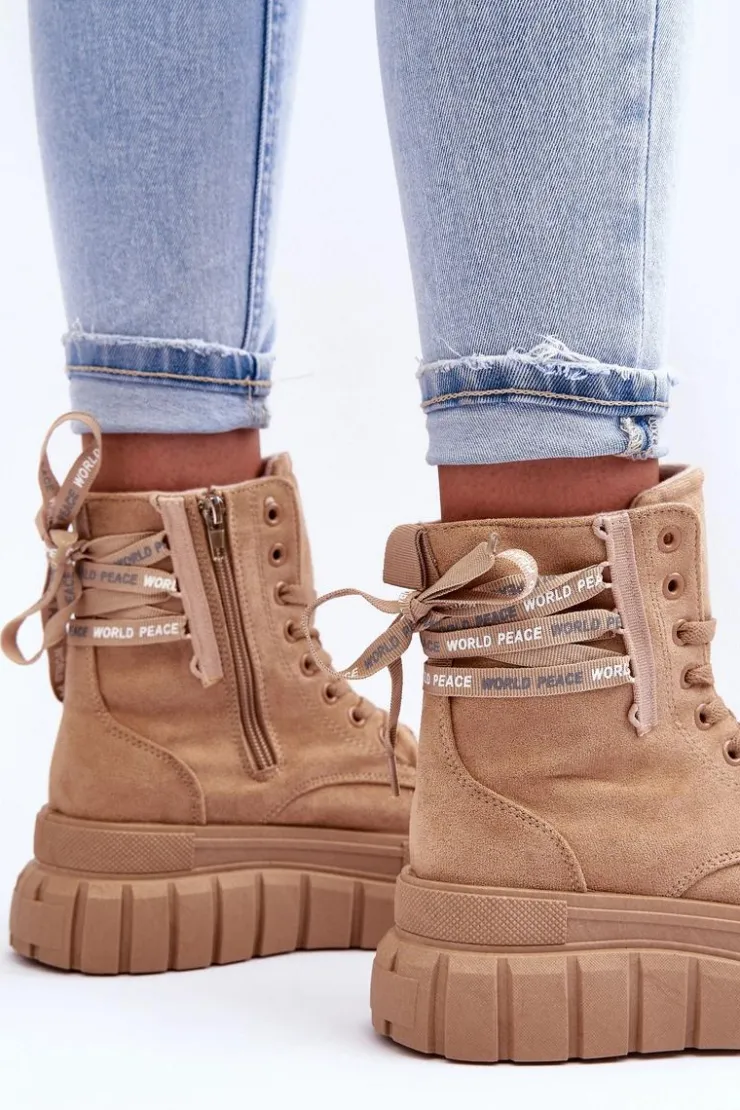 Boto Botki Sznurowane|Czarne Botki*Damskie Zamszowe Botki Na Platformie Beżowe Raftera