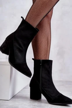 Damskie Boto Damskie Zamszowe Botki Na Obcasie Nicole 2757 Czarne