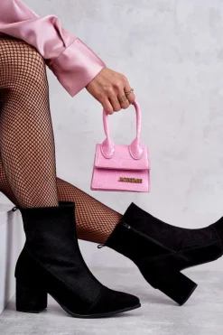 Damskie Boto Damskie Zamszowe Botki Na Obcasie Nicole 2757 Czarne