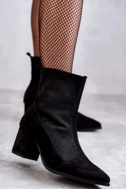 Damskie Boto Damskie Zamszowe Botki Na Obcasie Nicole 2757 Czarne