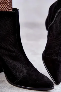 Damskie Boto Damskie Zamszowe Botki Na Obcasie Nicole 2757 Czarne