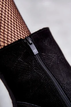 Damskie Boto Damskie Zamszowe Botki Na Obcasie Nicole 2757 Czarne