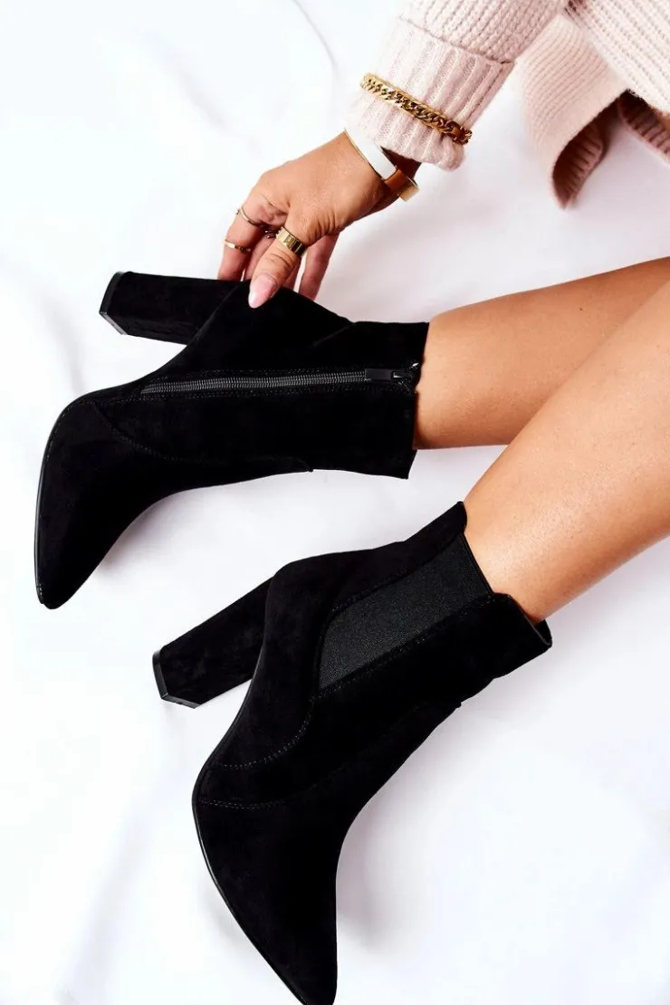 Damskie Boto Damskie Zamszowe Botki Na Słupku Czarne Kastren