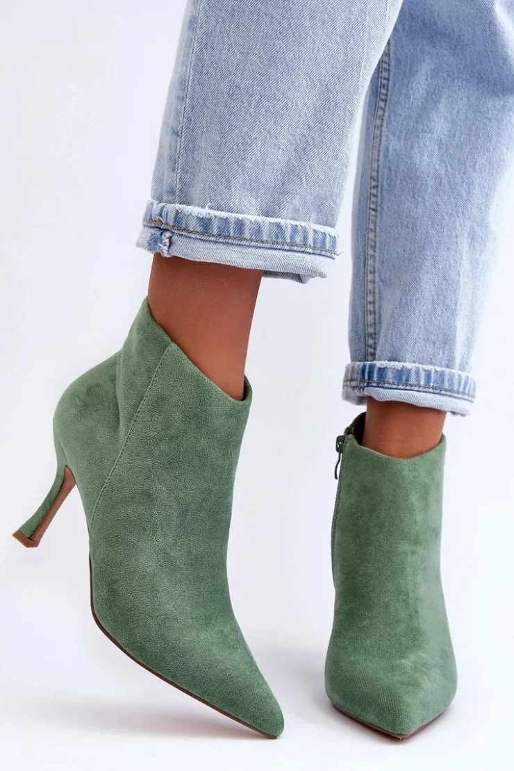 Sale Boto Damskie Zamszowe Botki Na Szpilce Zielone Merisa