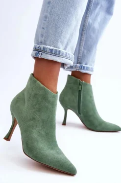 Sale Boto Damskie Zamszowe Botki Na Szpilce Zielone Merisa