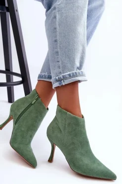 Sale Boto Damskie Zamszowe Botki Na Szpilce Zielone Merisa