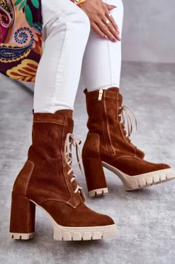 New Boto Damskie Zamszowe Botki Na Platformie Brązowe Edna Brązowy