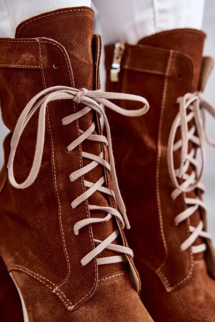 New Boto Damskie Zamszowe Botki Na Platformie Brązowe Edna Brązowy