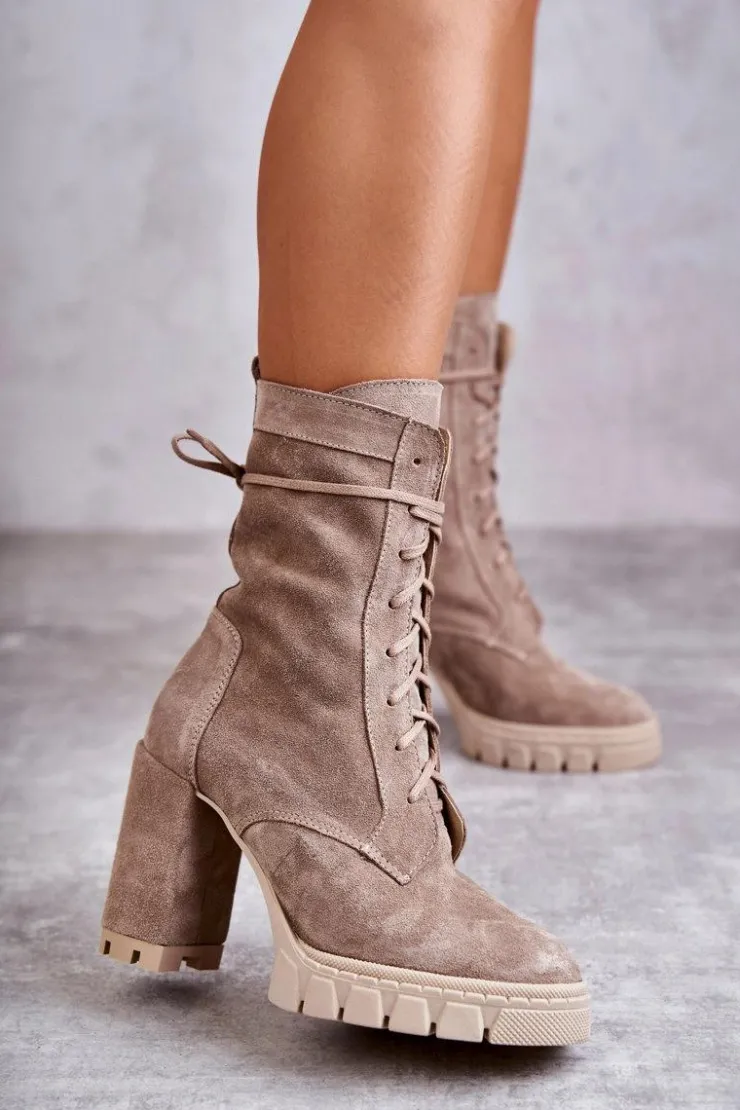 Clearance Boto Damskie Zamszowe Botki Na Platformie Beżowe Edna