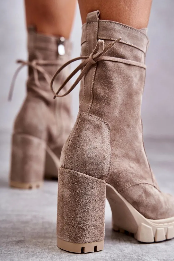 Clearance Boto Damskie Zamszowe Botki Na Platformie Beżowe Edna