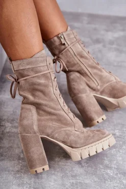 Clearance Boto Damskie Zamszowe Botki Na Platformie Beżowe Edna