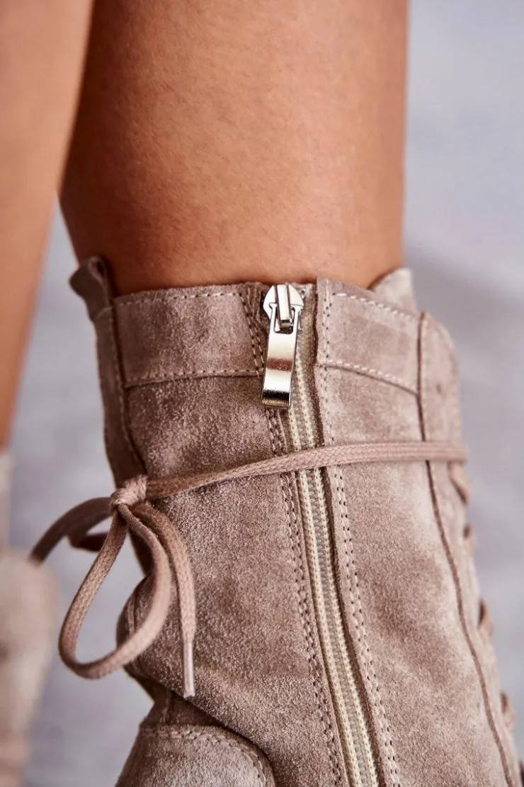 Clearance Boto Damskie Zamszowe Botki Na Platformie Beżowe Edna