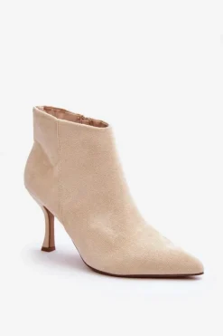 Damskie Boto Damskie Zamszowe Botki Na Szpilce Jasnobeżowe Merisa