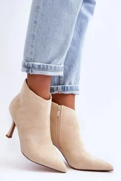 Damskie Boto Damskie Zamszowe Botki Na Szpilce Jasnobeżowe Merisa