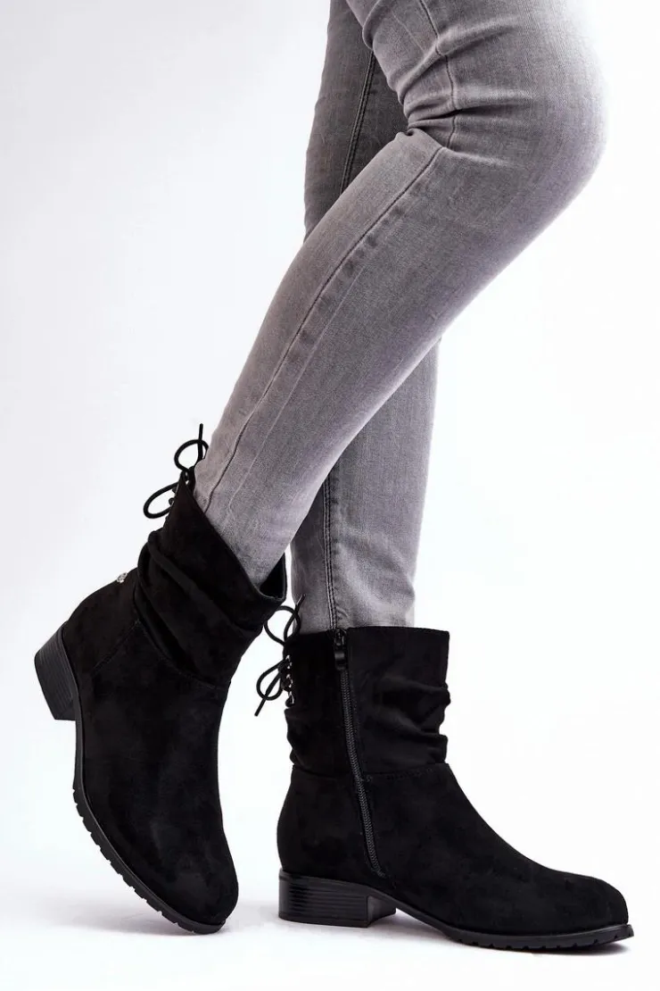 Damskie Evento Damskie Zamszowe Botki Na Płaskim Obcasie Czarne Keresa