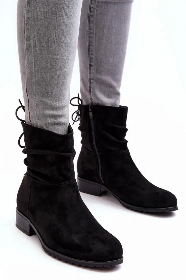 Damskie Evento Damskie Zamszowe Botki Na Płaskim Obcasie Czarne Keresa