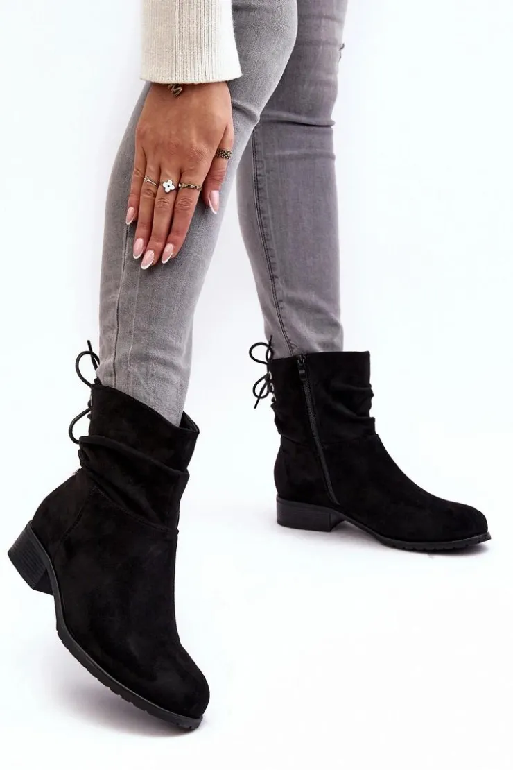 Damskie Evento Damskie Zamszowe Botki Na Płaskim Obcasie Czarne Keresa