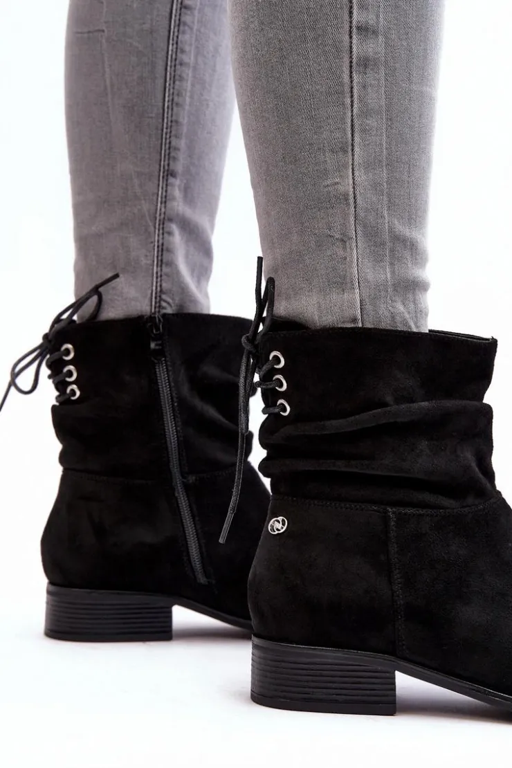 Damskie Evento Damskie Zamszowe Botki Na Płaskim Obcasie Czarne Keresa