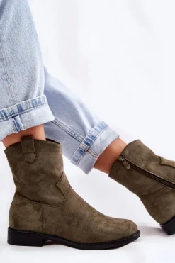 Hot Damskie buty S.Barski Damskie Zamszowe Botki Na Płaskim Obcasie Zielone Fiorenz