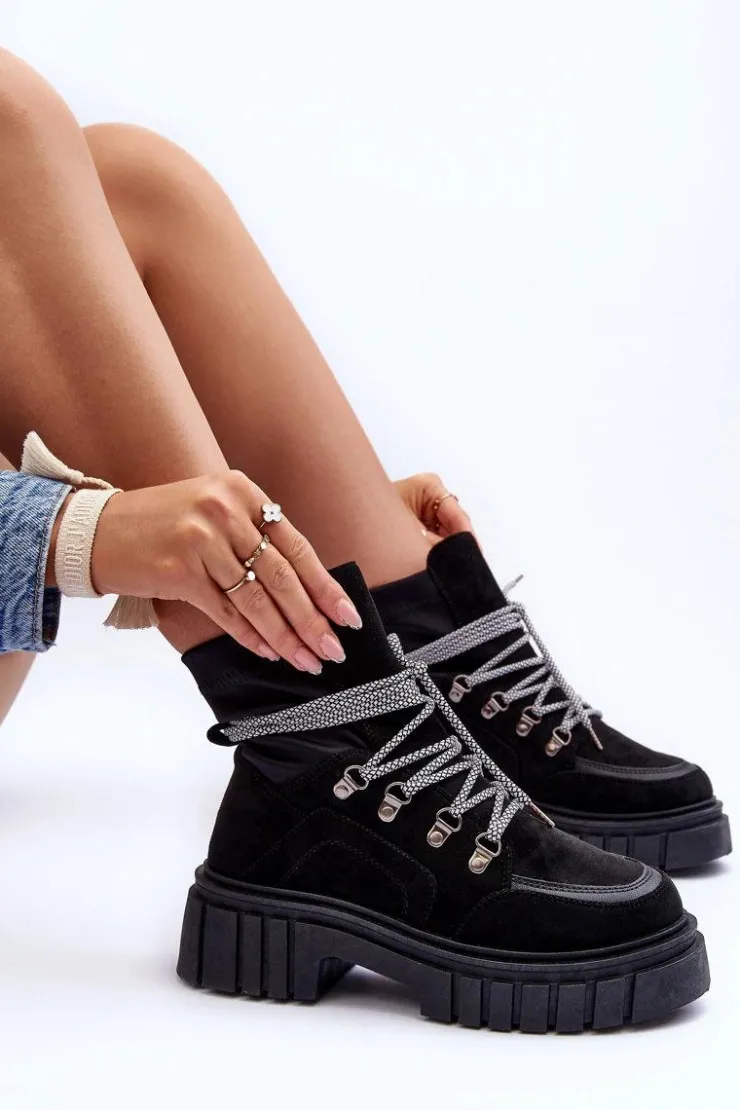 Online Boto Damskie Zamszowe Botki Sznurowane Czarne Acorn Czarny