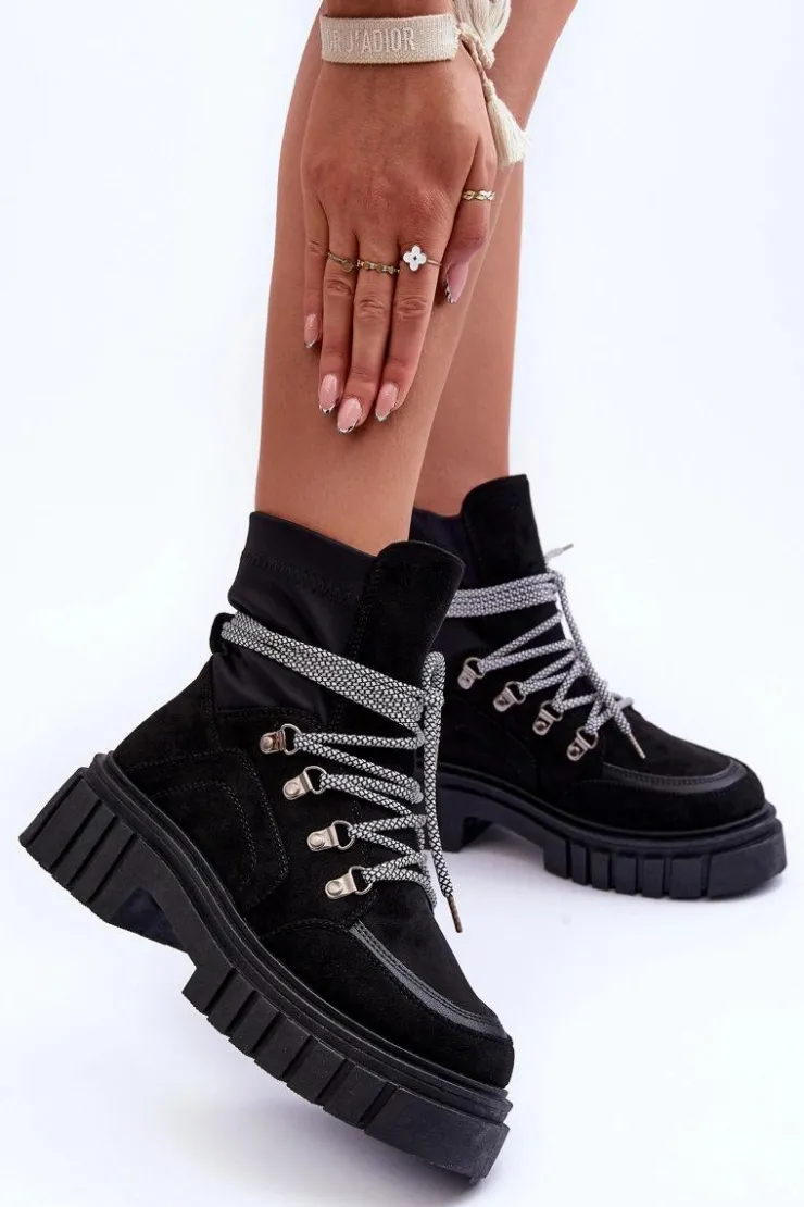 Online Boto Damskie Zamszowe Botki Sznurowane Czarne Acorn Czarny