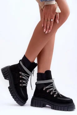 Online Boto Damskie Zamszowe Botki Sznurowane Czarne Acorn Czarny