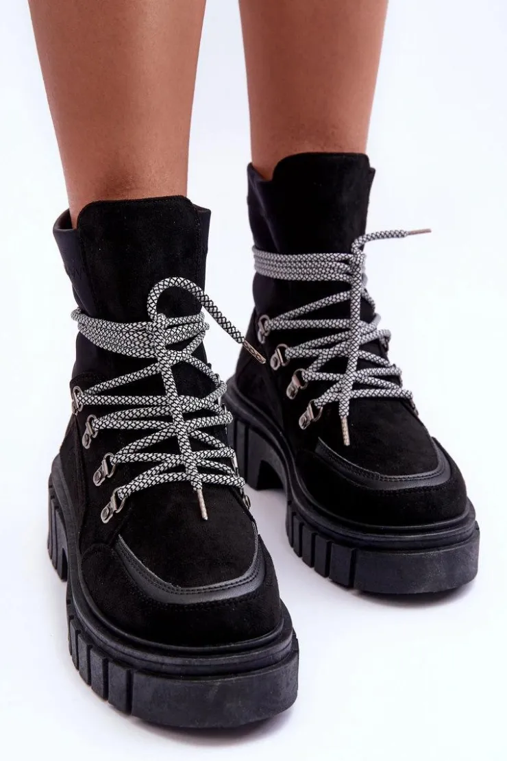 Online Boto Damskie Zamszowe Botki Sznurowane Czarne Acorn Czarny