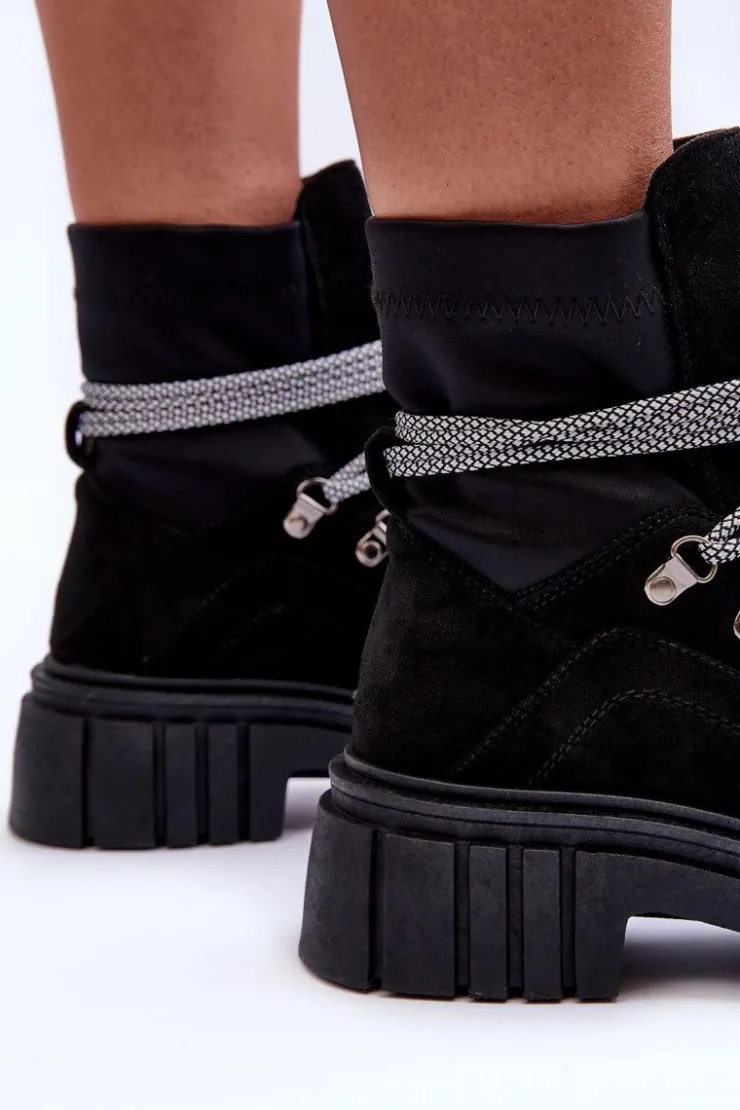 Online Boto Damskie Zamszowe Botki Sznurowane Czarne Acorn Czarny