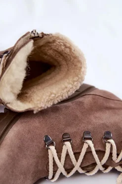 Damskie Boto Damskie Zamszowe Botki Sznurowane Na Obcasie Brązowe Lemar Fenya