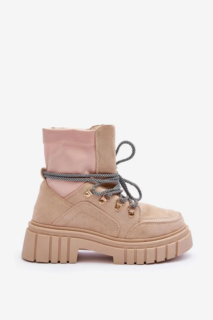 Online Boto Damskie Zamszowe Botki Sznurowane Beżowe Acorn Beżowy